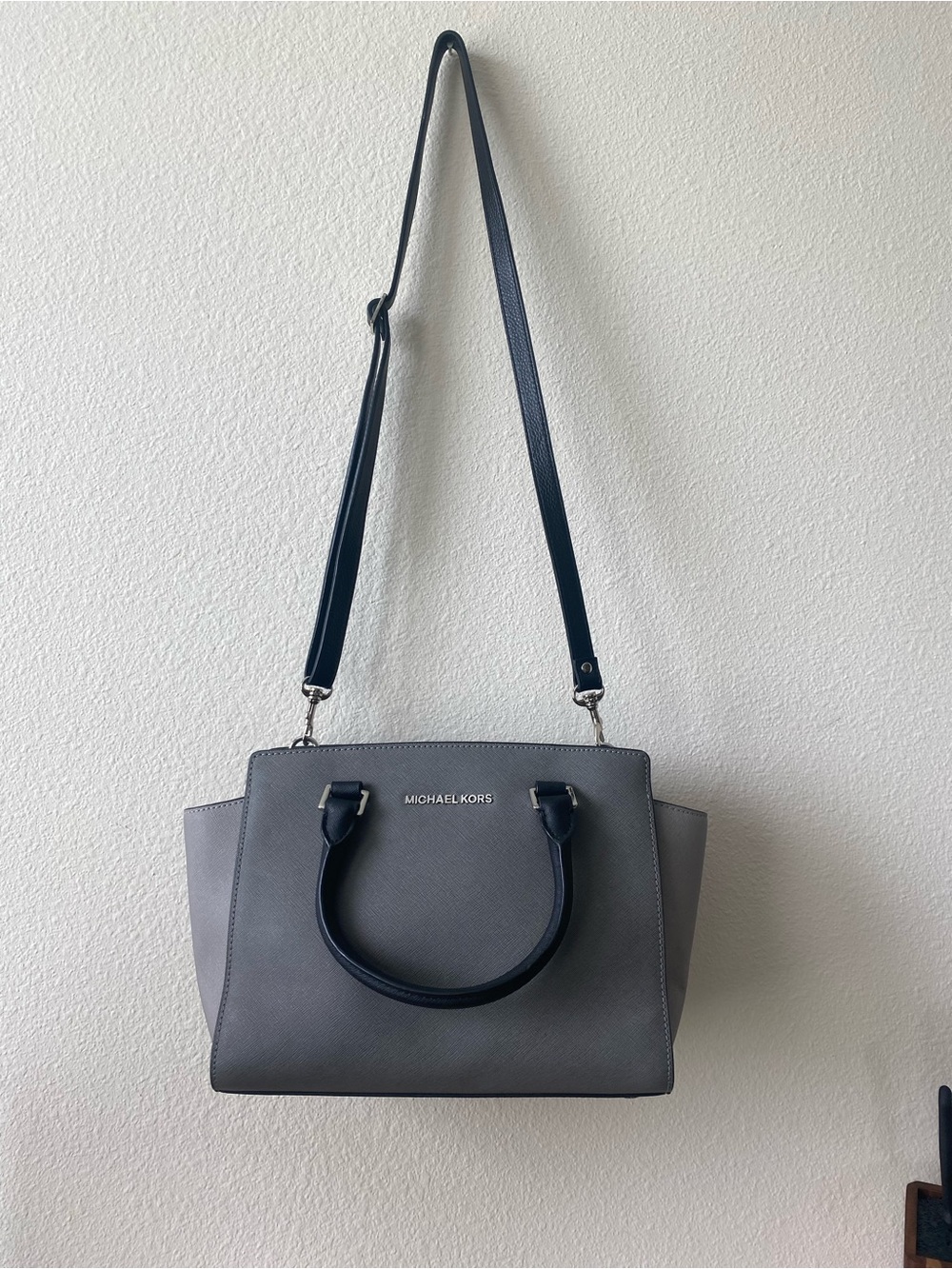 Michael Kors Gray Saffiano Satchel with Black Accents
